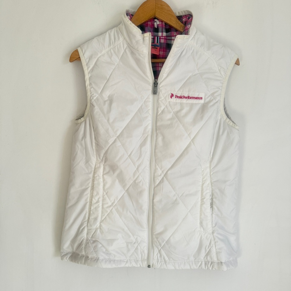 Peak Performance Womens Vest White Reversible Pink Plaid Size L